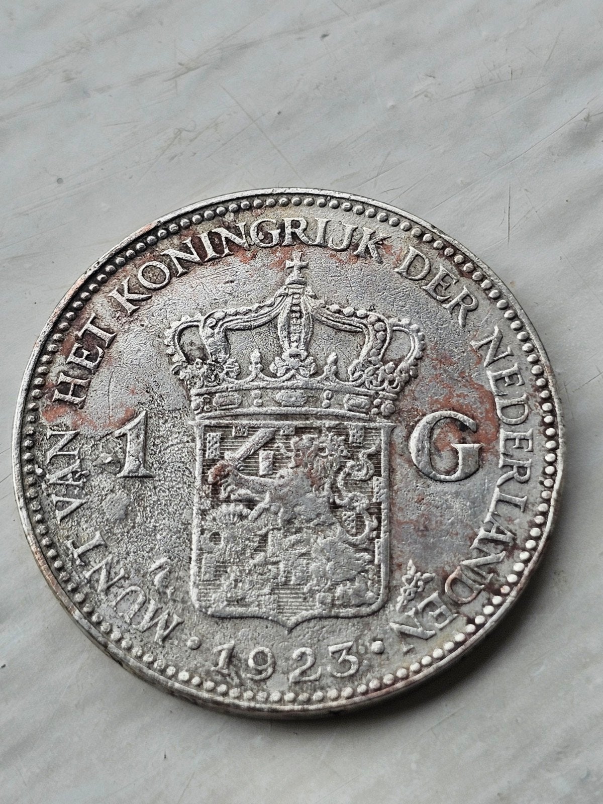 Bodemvondst 1 Gulden Wilhelmina 1923, Postzegels en Munten, Munten | Nederland, Ophalen of Verzenden, Koningin Wilhelmina, 1 gulden