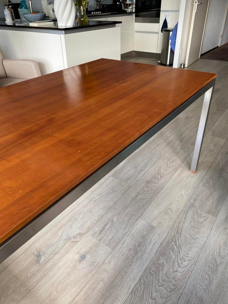 Uitschuifbare tafel gelakt kersen Valhal 200x90/250/300x90, Huis en Inrichting, Gebruikt, Modern strak, 200 cm of meer, 50 tot 100 cm