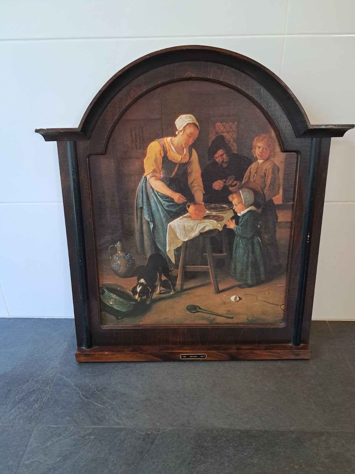 Jan Steen reproductie in houten lijst - 60x55cm, Ophalen, Gebruikt, Hout, Met ophangsysteem