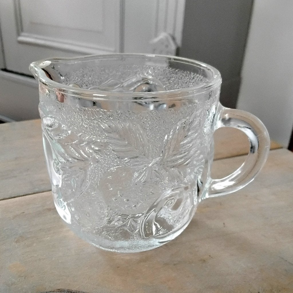 Vintage Fidenza persglas Italië - melkkan fruitafbeelding, Gebruikt, Overige typen, Vintage, Ophalen of Verzenden