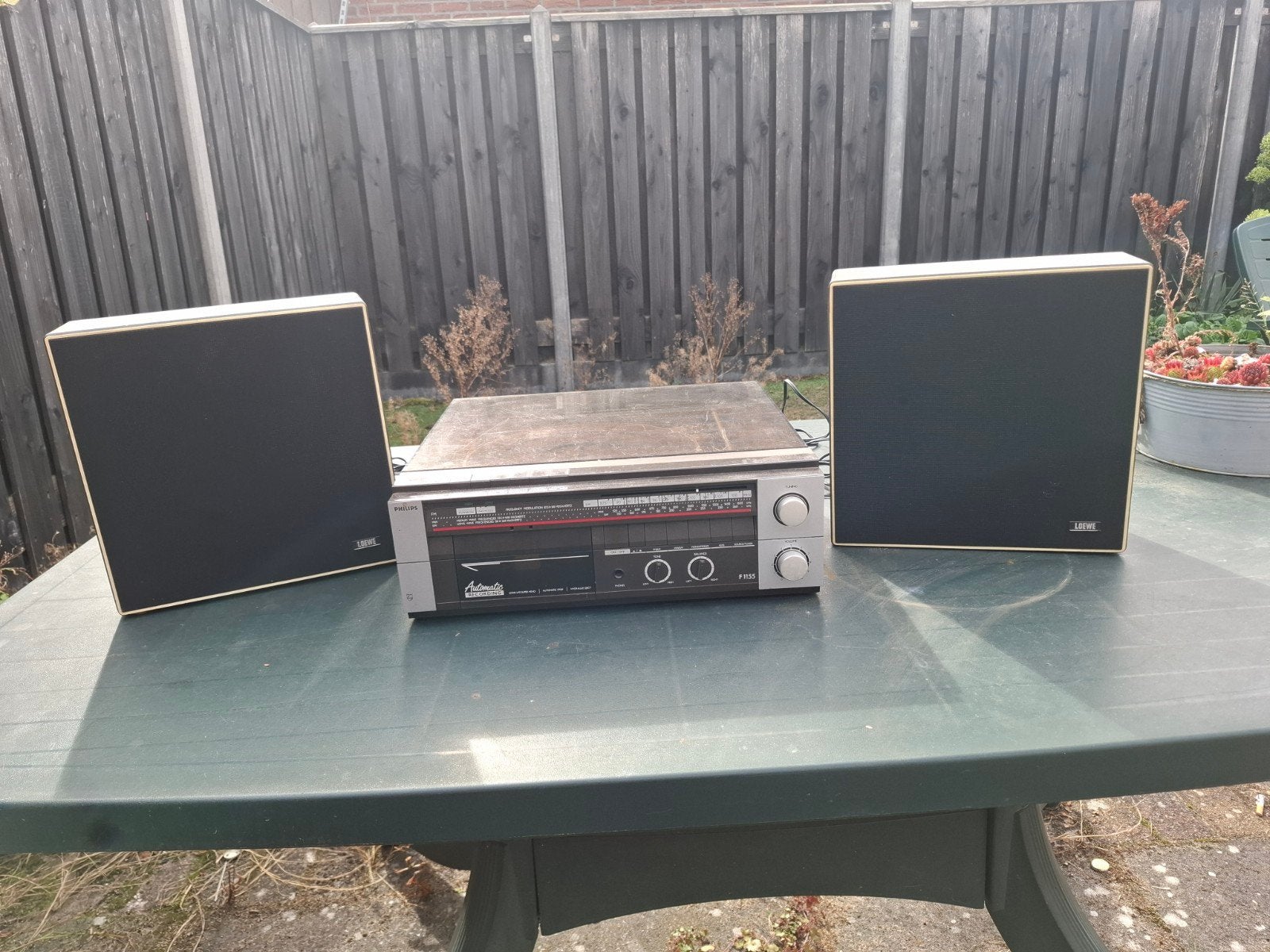 Philips F1155 platenspeler & cassettedeck met Loewe speakers, Ophalen, Gebruikt, Cassettedeck, Philips