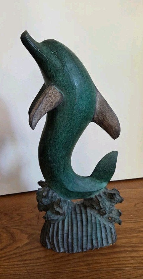 Houten Dolfijn Beeld - Uniek Zeeleven Decoratie, Ophalen of Verzenden, Handgemaakt, 20 - 50 cm, Zeeleven