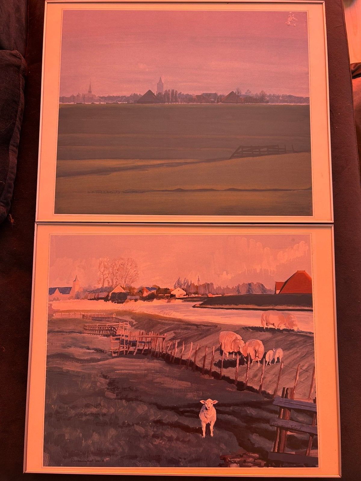 2 ingelijste landschappen – Ariën van Waterland kunstdruk, Landschap, Kunststof, Ophalen of Verzenden, Ingelijst