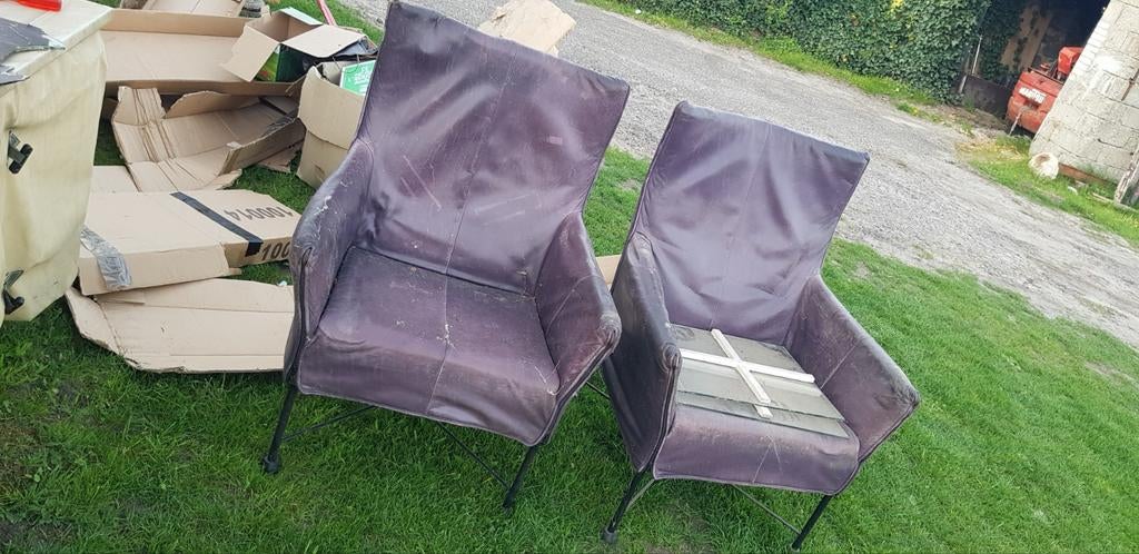 GRATIS Twee gebruikte paarse fauteuils Montes Charlie, Gebruikt, Overige kleuren, Ophalen of Verzenden, Leer