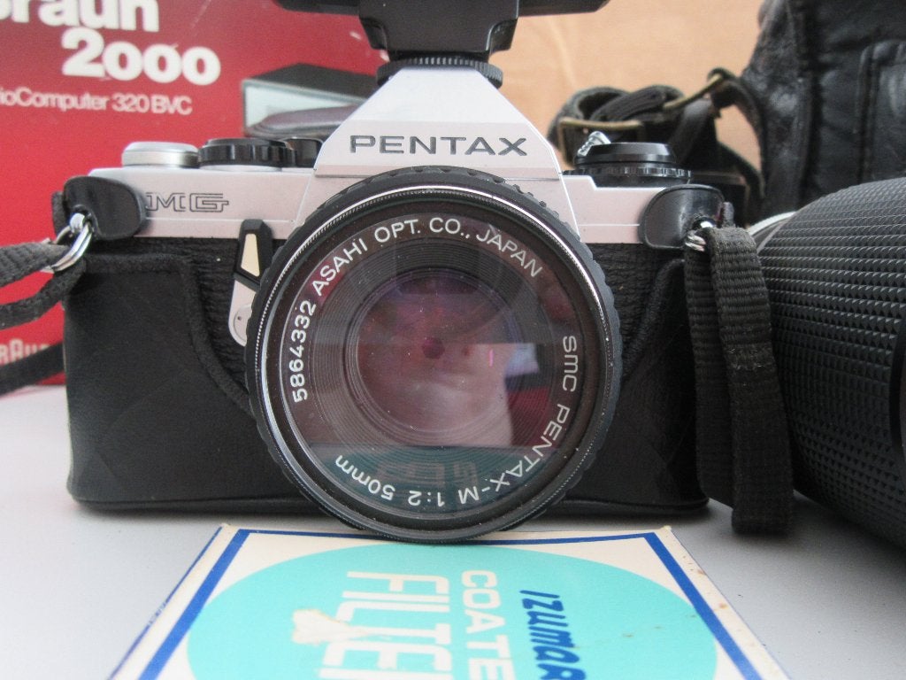 Pentax MG analoge set, Audio, Tv en Foto, Fotocamera's Analoog, Ophalen, Niet werkend, Spiegelreflex, Pentax