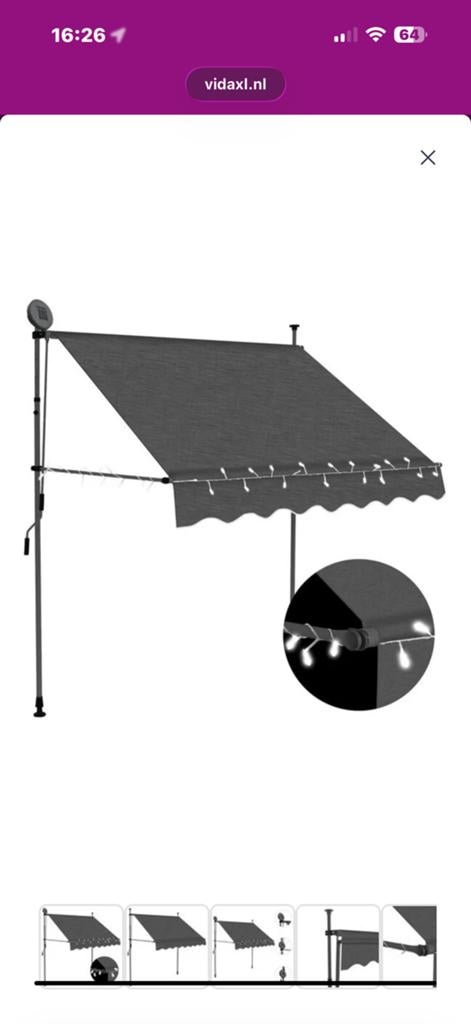 VidaXl Luifel handmatig uitschuifbaar met led 200 cm, Tuin en Terras, Ophalen of Verzenden, Nieuw, Knikarmscherm