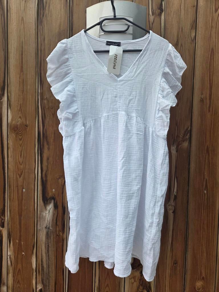 Zomerjurkje 1 maat. Wit. Nieuw. Wafelstof., Kleding | Dames, Jurken, Maat 38/40 (M), Wit, Nieuw, Ophalen of Verzenden