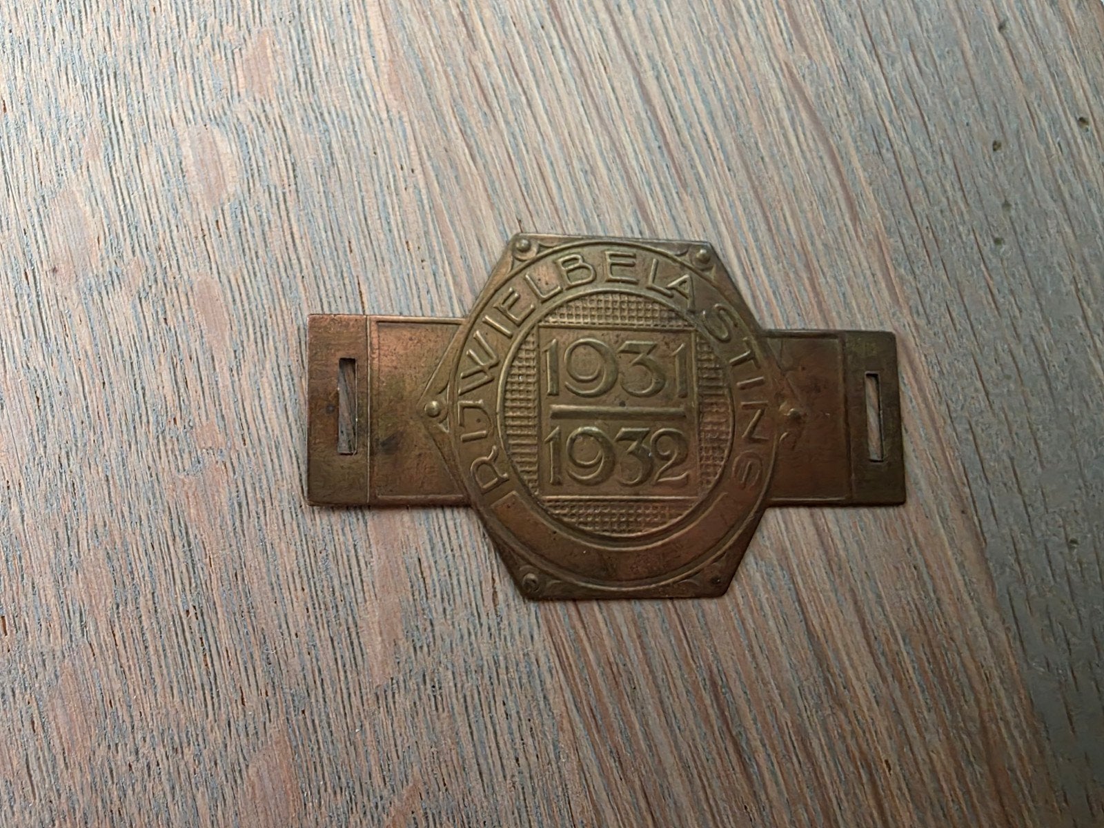 Rijwielbelasting plaatje 1931. 1932, Verzamelen, Ophalen of Verzenden, Gebruikt