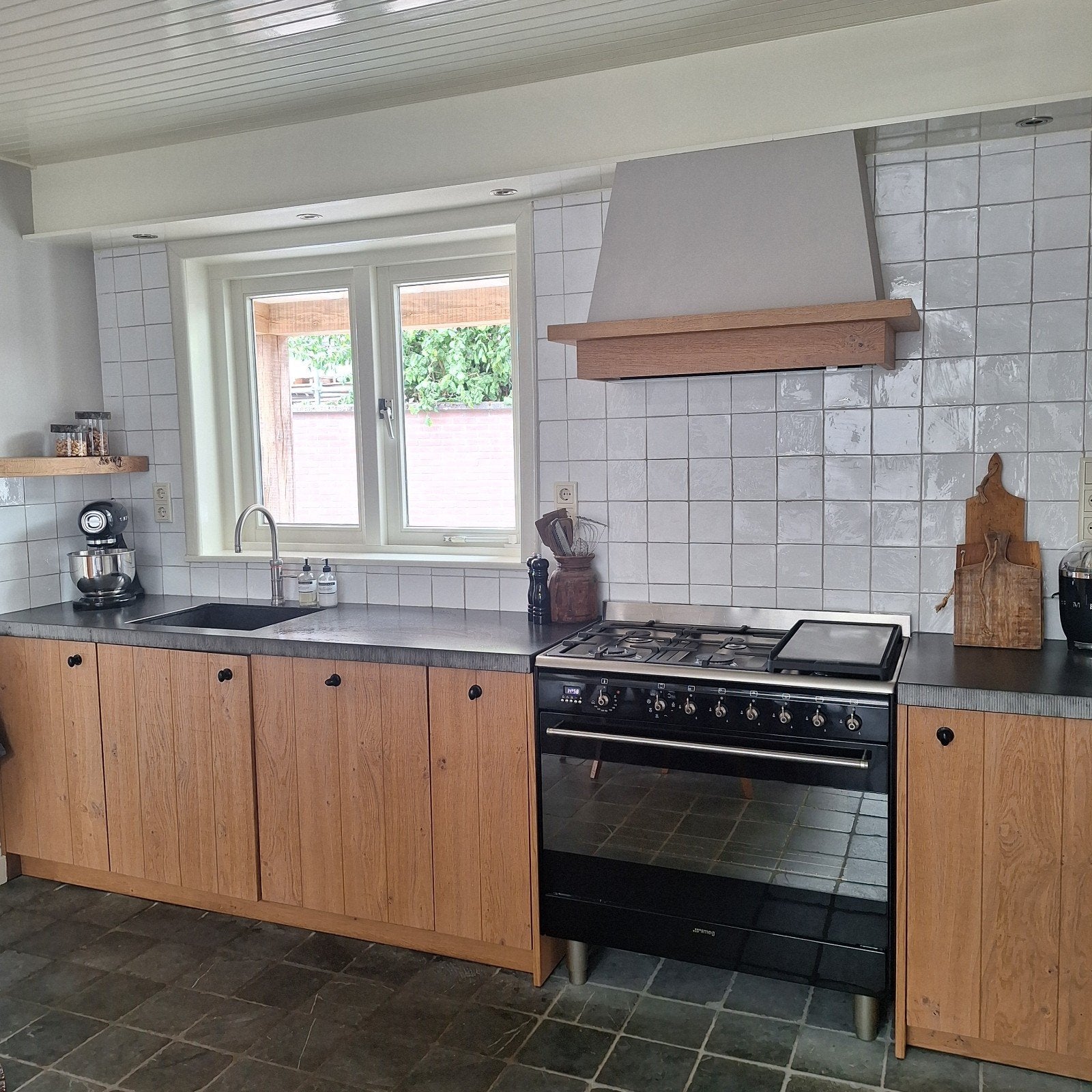 Complete keuken eikenhout fineer/ composiet blad, Ophalen, Gebruikt, Wit, Composiet