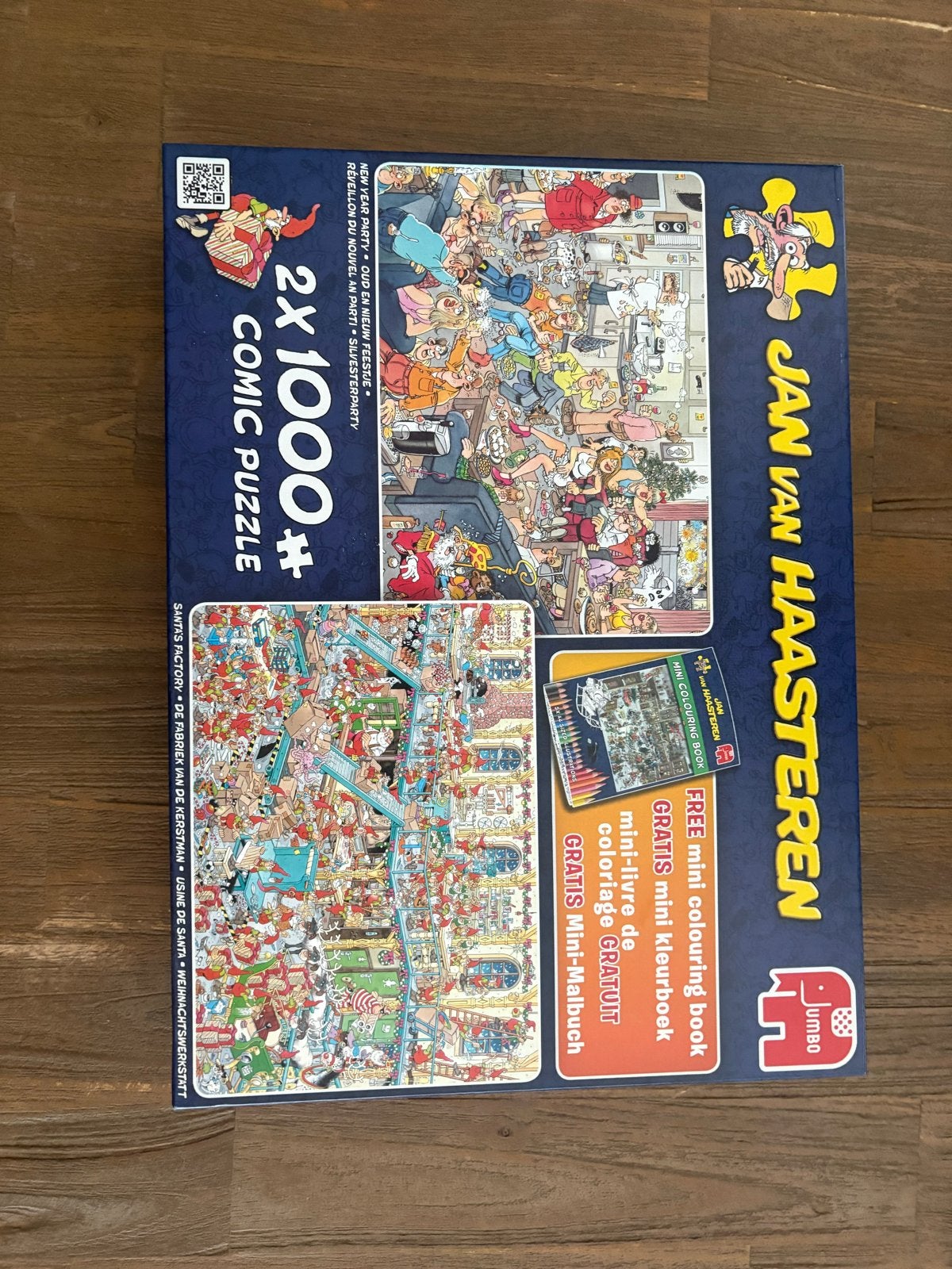 Jan van Haasteren 2x1000 stukjes + mini kleurboek, Hobby en Vrije tijd, Denksport en Puzzels, Ophalen of Verzenden, 500 t/m 1500 stukjes