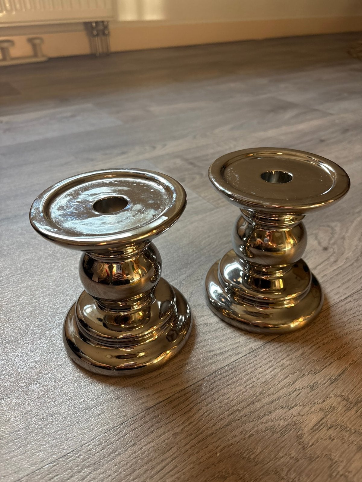 Kaarsenhouders zilver/chrome, 12 cm, Verzenden, Overige merken, Zo goed als nieuw