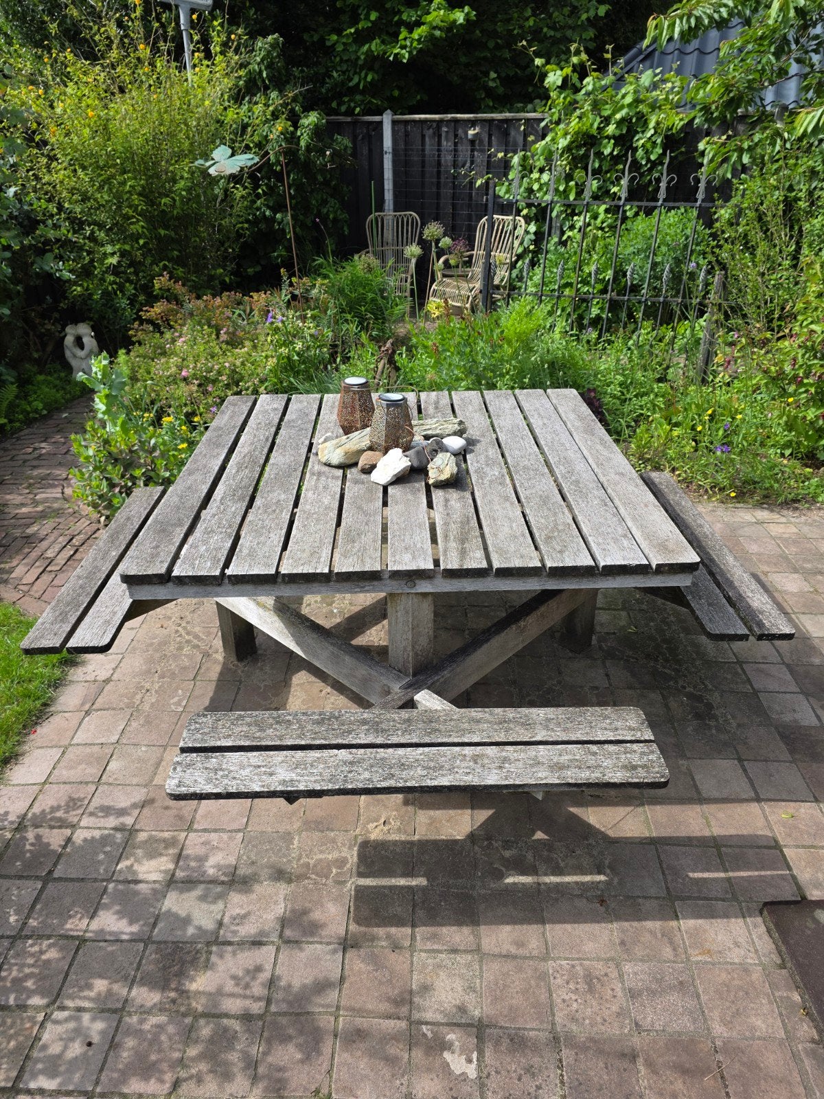 8 persoons bankirai picknicktafel. Zwaar!, Tuin en Terras, Picknicktafels, Ophalen, Gebruikt, Rechthoekig, Hout