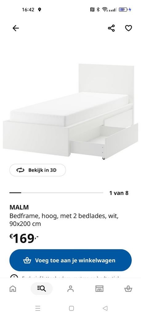 Ikea malm met lades, 90 cm, Eenpersoons, Wit, Ophalen of Verzenden