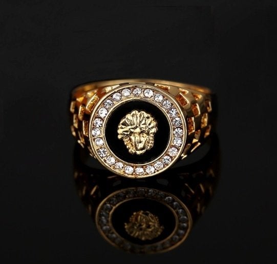 18K goud verguld heren ring van leeuw met zirkonen, 20 of groter, IJzer of Staal, Heer, Nieuw