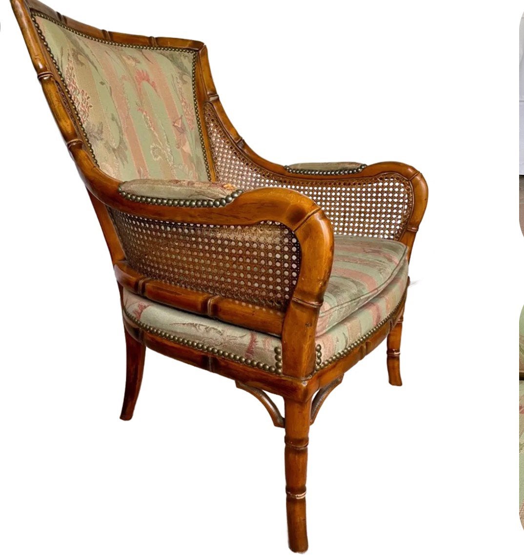 Vintage faux bamboo fauteuil, Huis en Inrichting, Fauteuils, Gebruikt, Minder dan 75 cm, Vintage, Ophalen of Verzenden