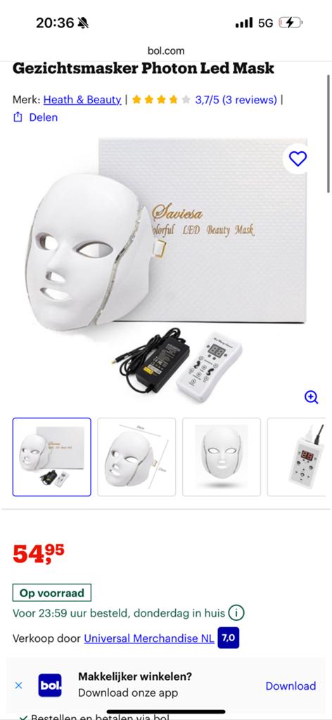 Led gezichts masker nieuw, Sieraden, Tassen en Uiterlijk, Uiterlijk | Gezichtsverzorging, Ophalen of Verzenden, Zo goed als nieuw