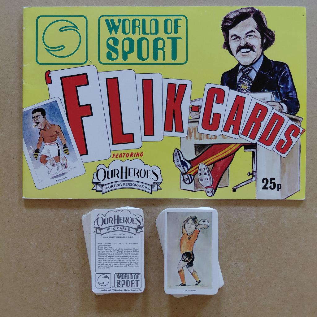 Our Heroes compl. set 48 Flik cards Ali Pelé Cruijff + album, Verzamelen, Ophalen, Zo goed als nieuw, Overige sporten, Poster, Plaatje of Sticker