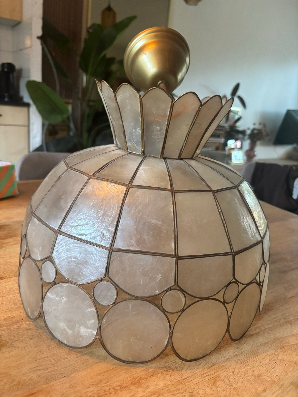 Vintage schelpen plafondlamp - Capiz schelpen lamp, Ophalen of Verzenden