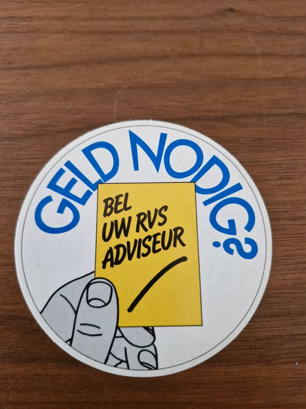 11946 Vintage RVS Adviseur Sticker - Geld Nodig?, Ophalen of Verzenden, Zo goed als nieuw, Overige typen
