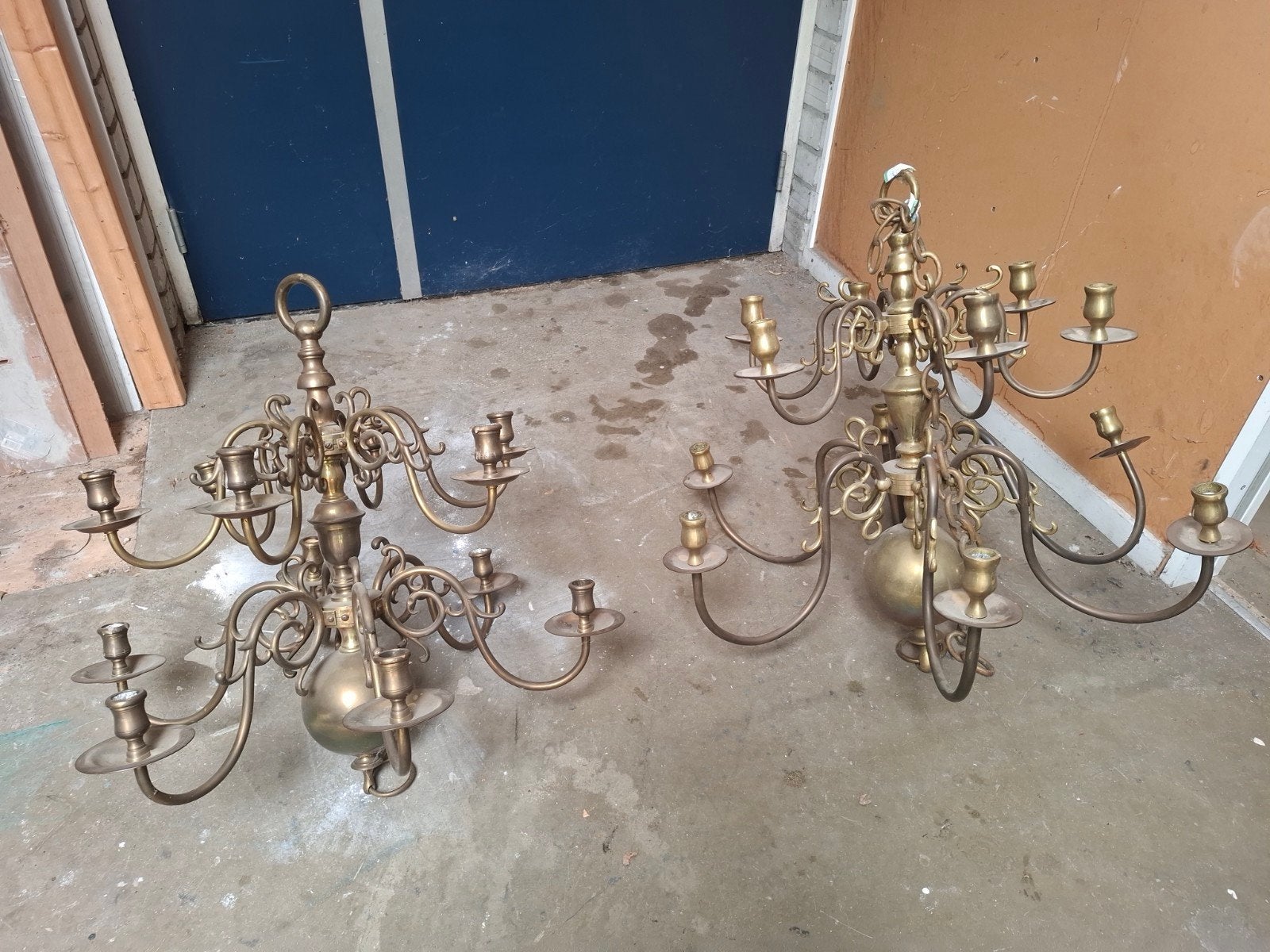 2x Antiek Koperen Kroonluchter met kaarsenhouders, Huis en Inrichting, Ophalen, Gebruikt, Overige materialen
