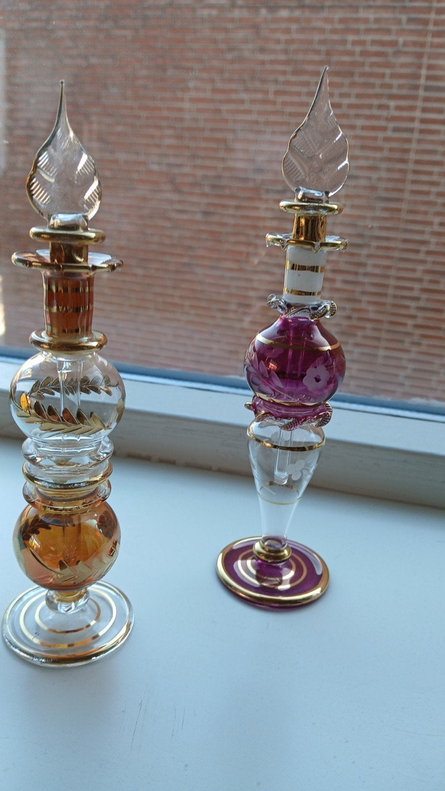 Set van 2 Egyptische glazen parfumflesjes, Antiek en Kunst, Ophalen of Verzenden