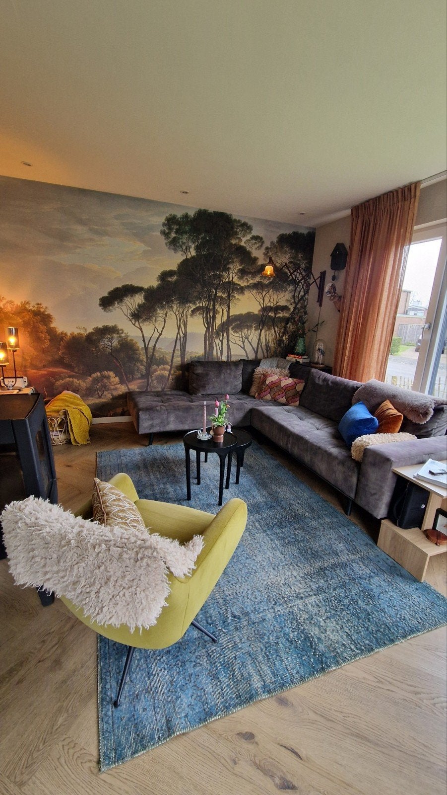Vintage recoloured handgeknoopt vloerkleed rozenkelim, Huis en Inrichting, 150 tot 200 cm, 200 cm of meer, Ophalen of Verzenden