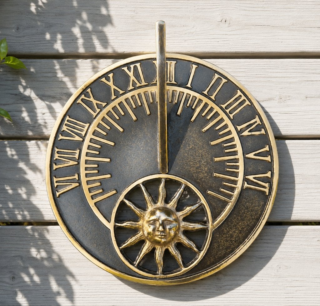 PLATTE BRONZEN ZONNEWIJZER / MUURHANGER / €155,-, Tuin en Terras, Huis en tuin decoratie Marie, Nieuw, Info@huisentuindecoratiemarie.nl