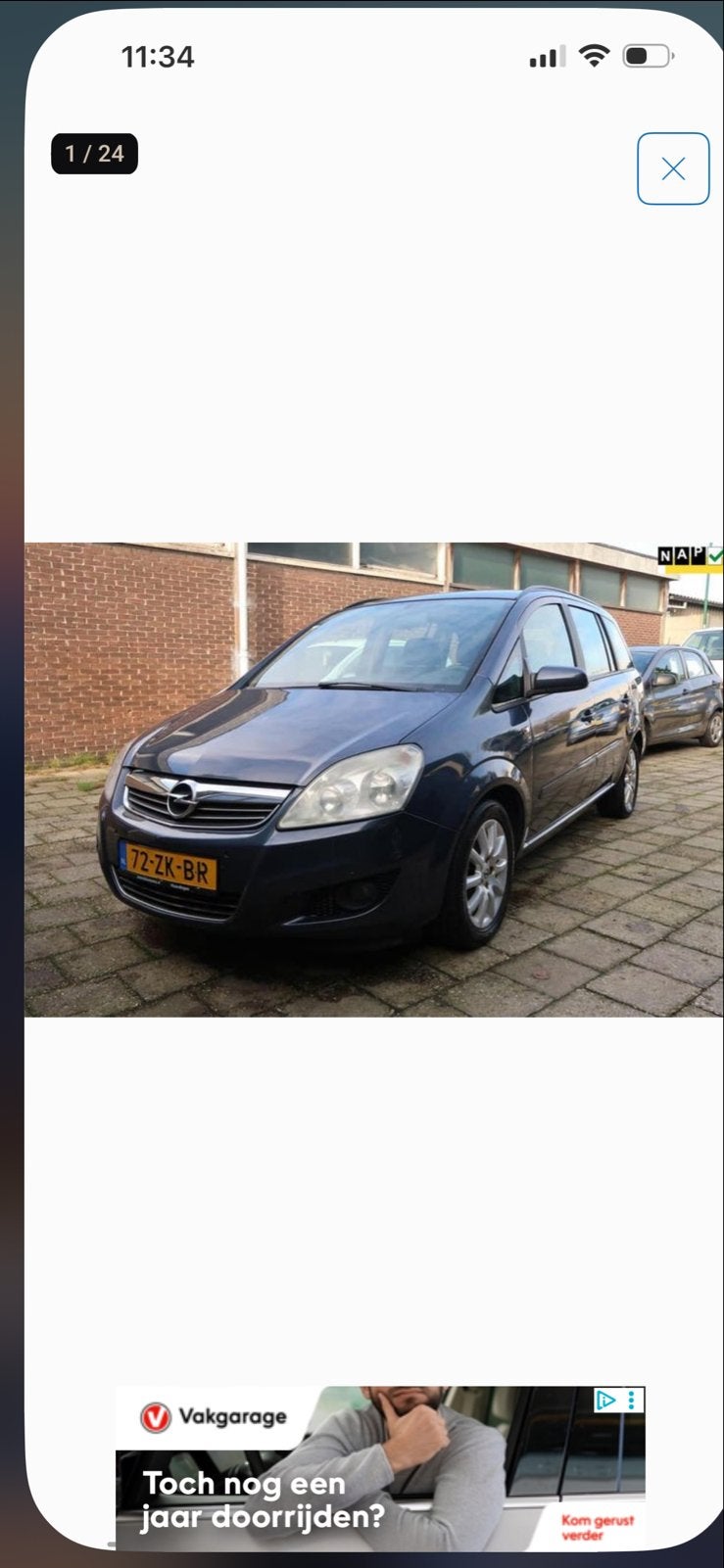 Opel Zafira 1.6 16V 85KW 2008 Grijs, Auto's, Voorwielaandrijving, 4 cilinders, 7 stoelen, 75 €/maand