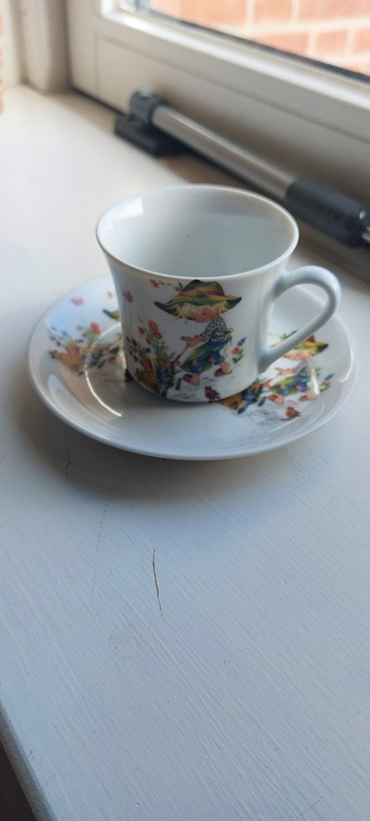 Vintage Tirschenreuth Bavaria kop en schotel met kinderprint, Ophalen of Verzenden