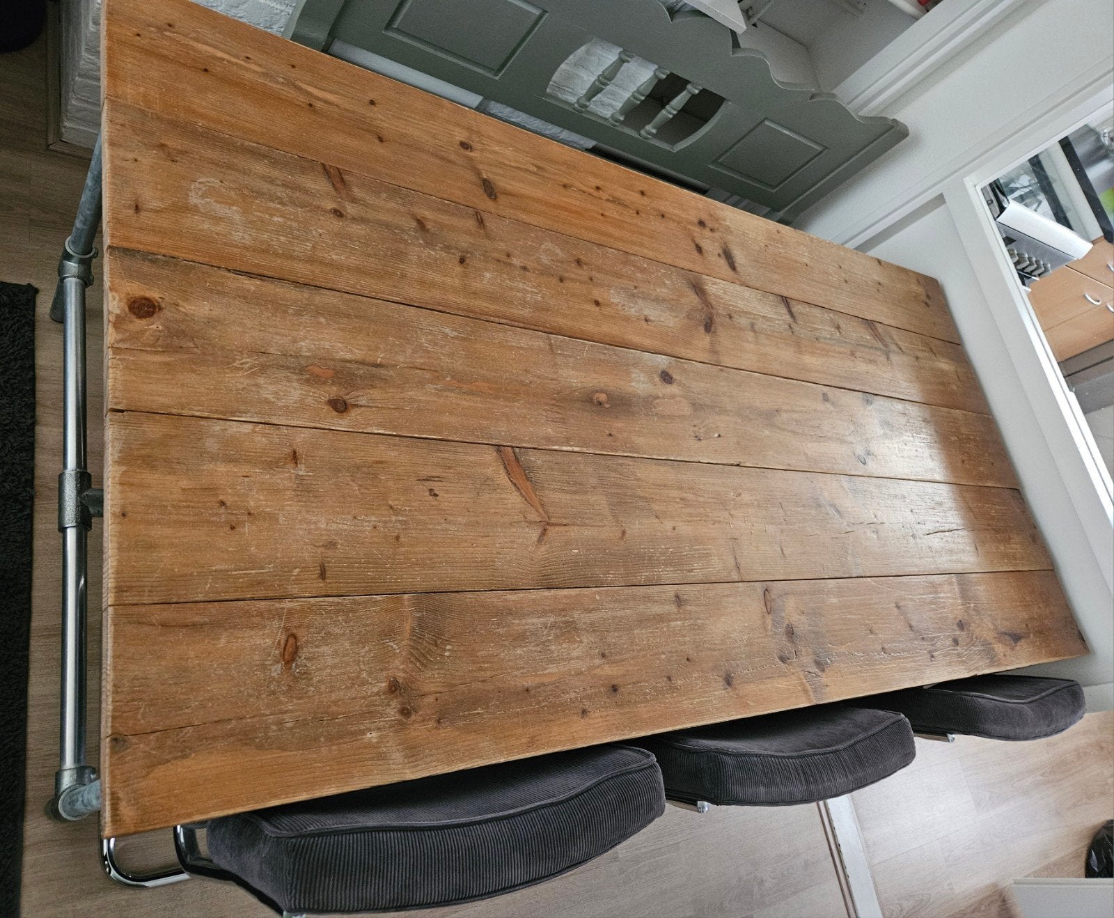 Gratis Eettafel Steigerhout, Huis en Inrichting, Tafels | Eettafels, Ophalen, Gebruikt, 50 tot 100 cm, 150 tot 200 cm