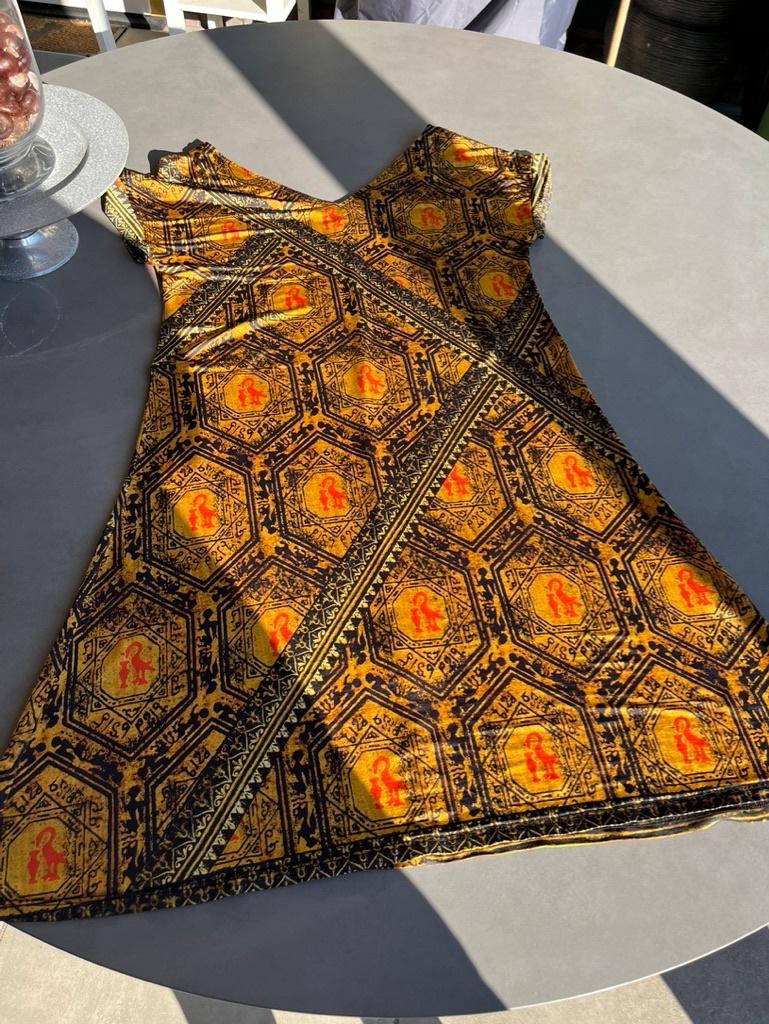 Zwart/geel/oranje Aventures des Toiles jurkje, mt 44 = 40, Kleding | Dames, Jurken, Maat 38/40 (M), Verzenden, Zwart, Zo goed als nieuw