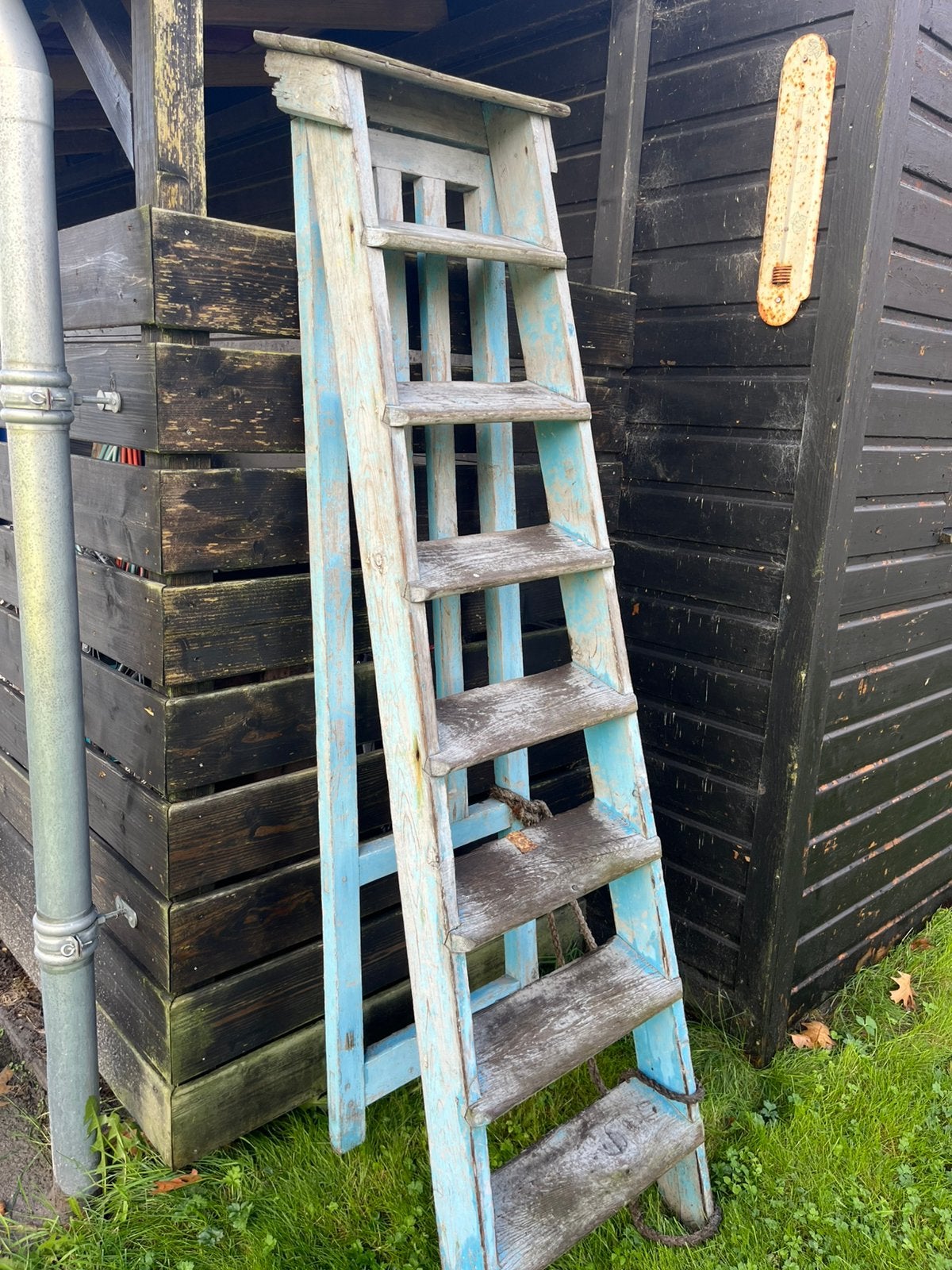 Brocante oude houten trap, decoratieve ladder, Doe-het-zelf en Verbouw, Ophalen, Gebruikt, Minder dan 2 meter