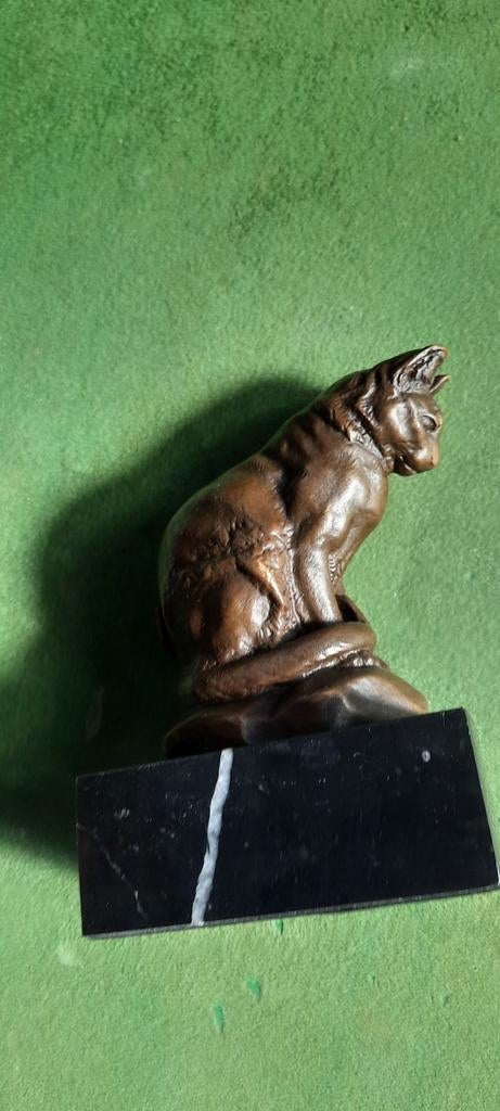 Mooie bronzen kat  naar Barye op marmeren sokkel, Ophalen of Verzenden, Zo goed als nieuw, Dier