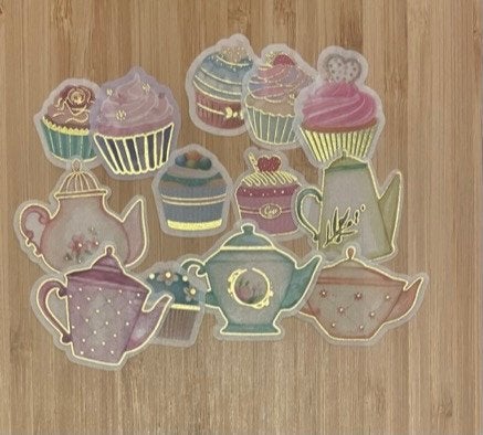 Cupcakes en theepotten met gouden details stickers, Verzenden, Nieuw, Meerdere stickers