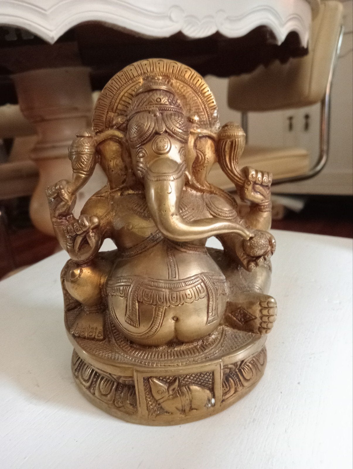 Vintage Ganesha Beeld - Brons Messing 2,2 kg - 17 x 12 cm, Antiek en Kunst, Kunst | Beelden en Houtsnijwerken, Handgemaakt, Minder dan 20 cm
