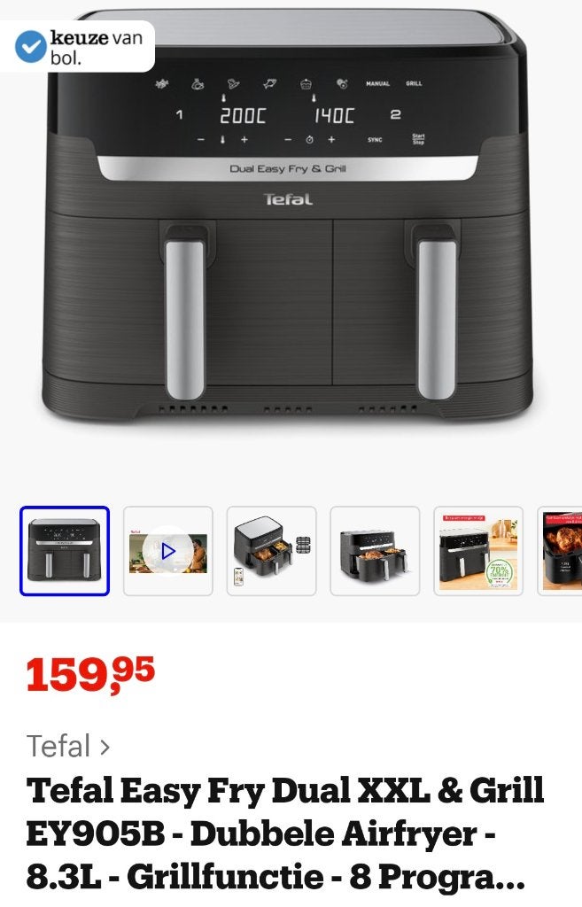 Tefal Easy Fry Dual XXL Grill, Ophalen, Zo goed als nieuw, Airfryer, 1500 gram of meer