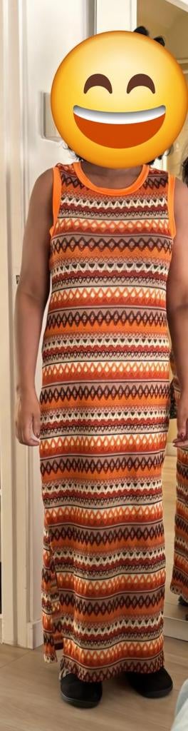 Zomerse jurk met etnische print - Maat M, Kleding | Dames, Jurken, Gedragen, Maat 38/40 (M), Oranje, Onder de knie, Ophalen of Verzenden