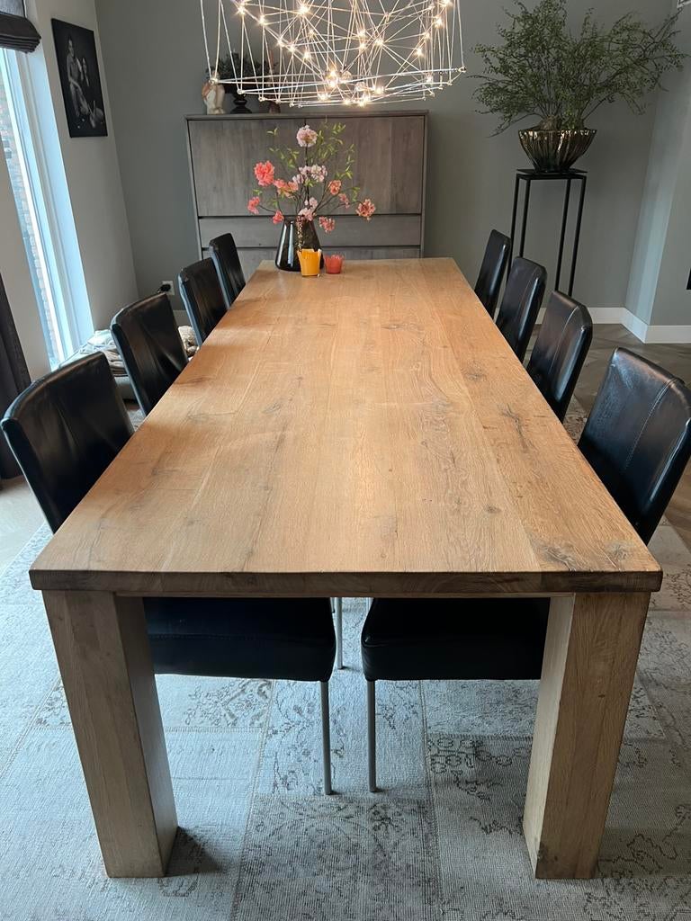 Mooie massief eiken eetkamertafel/evt 8 stoelen, Ophalen, Gebruikt, 200 cm of meer, 50 tot 100 cm