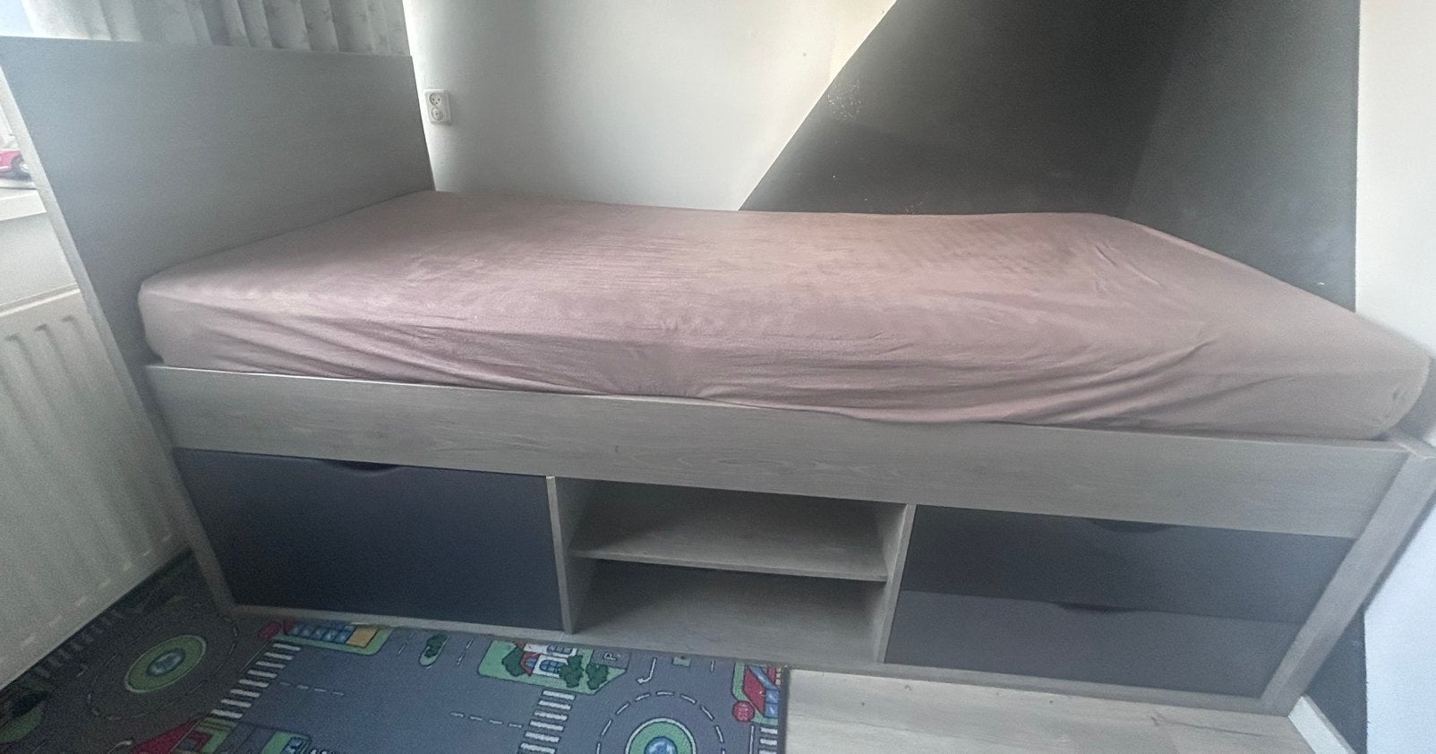 1 persoons bed 90x200 cm, Ophalen, 90 cm, Eenpersoons, Wit