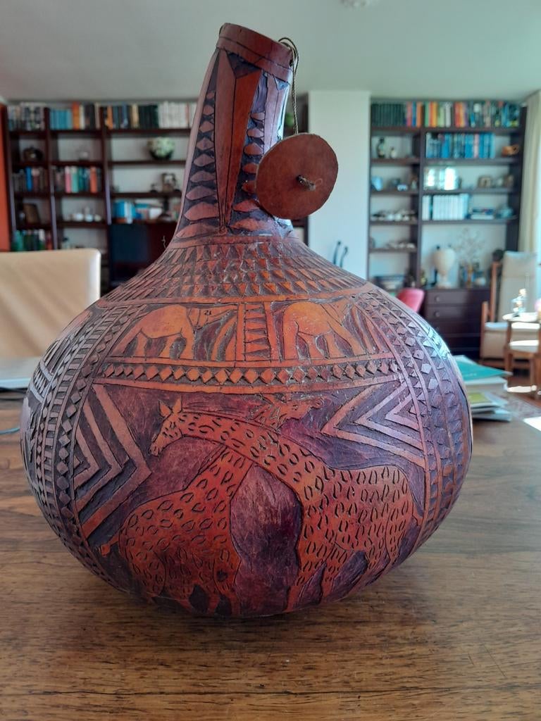 Kalabas bewerkt, kunst, Huis en Inrichting, Woonaccessoires | Vazen, Ophalen, Overige kleuren, Glas, Minder dan 50 cm