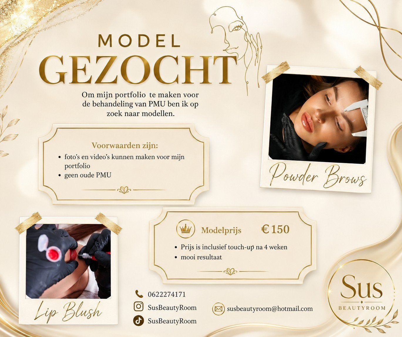 modellen pmu, lip blush, microneedling, Ophalen of Verzenden