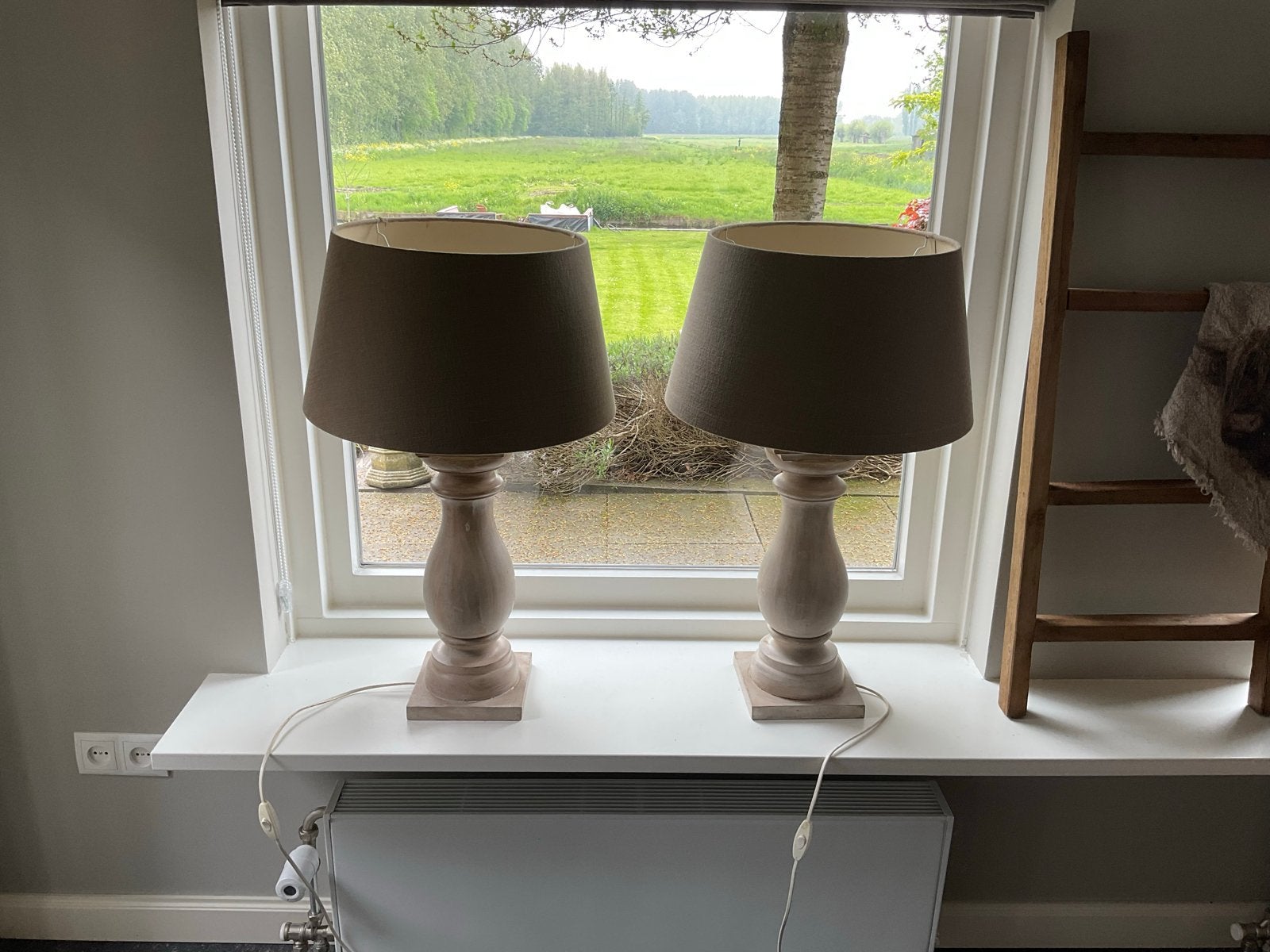 Set van 2 Baluster Lampen met Kappen - Landelijke Stijl, Ophalen, Gebruikt