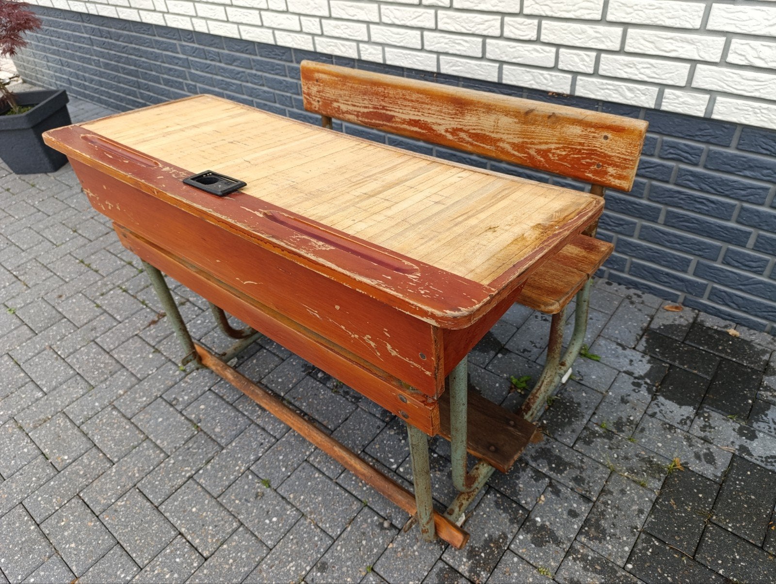 Vintage houten schoolbank – 110 cm, Ophalen