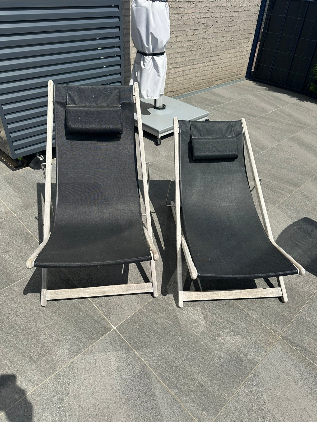 2 stuks teak houten strandstoelen, Tuin en Terras, Ophalen, Gebruikt, Teakhout, Verstelbaar