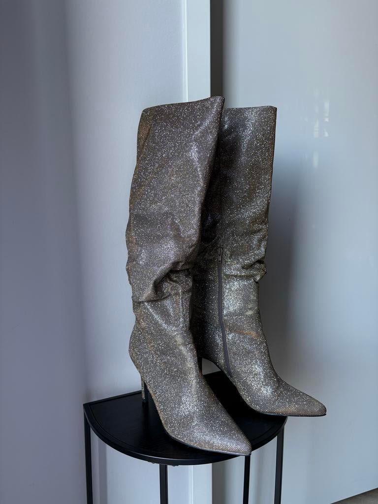 Hoge glitterlaarzen goud maat 41, Kleding | Dames, Schoenen, Hoge laarzen, Overige kleuren, Nieuw, Ophalen of Verzenden