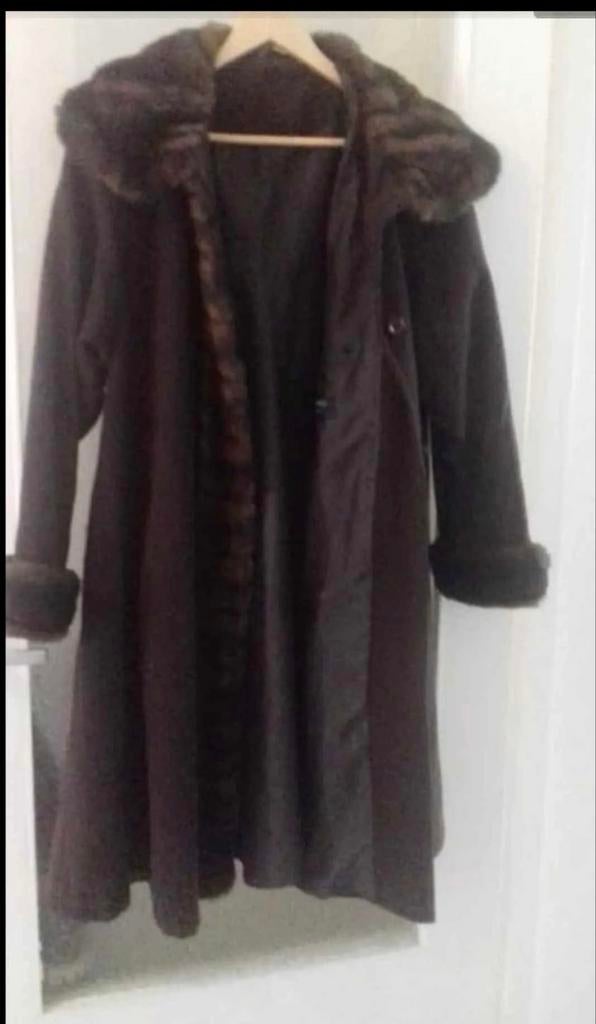 Bontjas Elegante bruine winterjas met bontkraag, Ophalen, Zo goed als nieuw, Maat 38/40 (M), Bruin