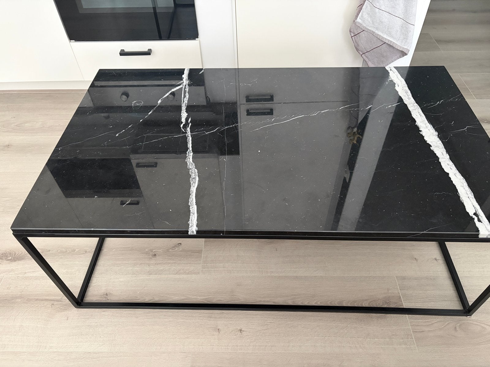 Salontafel van echt marmer met onderstel (120x70), Ophalen, Overige materialen, Gebruikt, 100 tot 150 cm