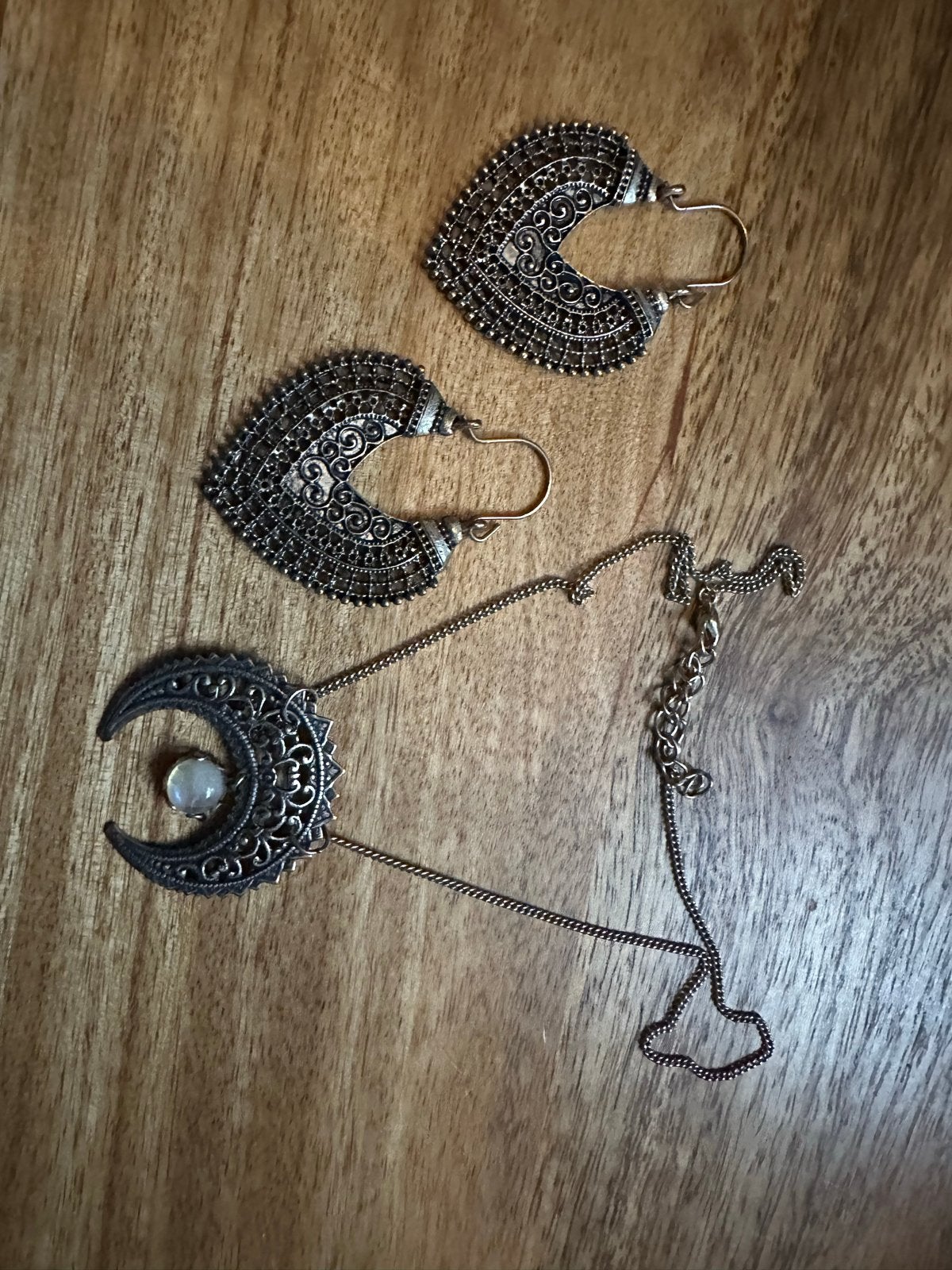 Boho Gypsy Sieradenset: Ketting, Oorbellen & Haarspelden, Nieuw, Ophalen of Verzenden, Steen of Mineraal, Met edelsteen