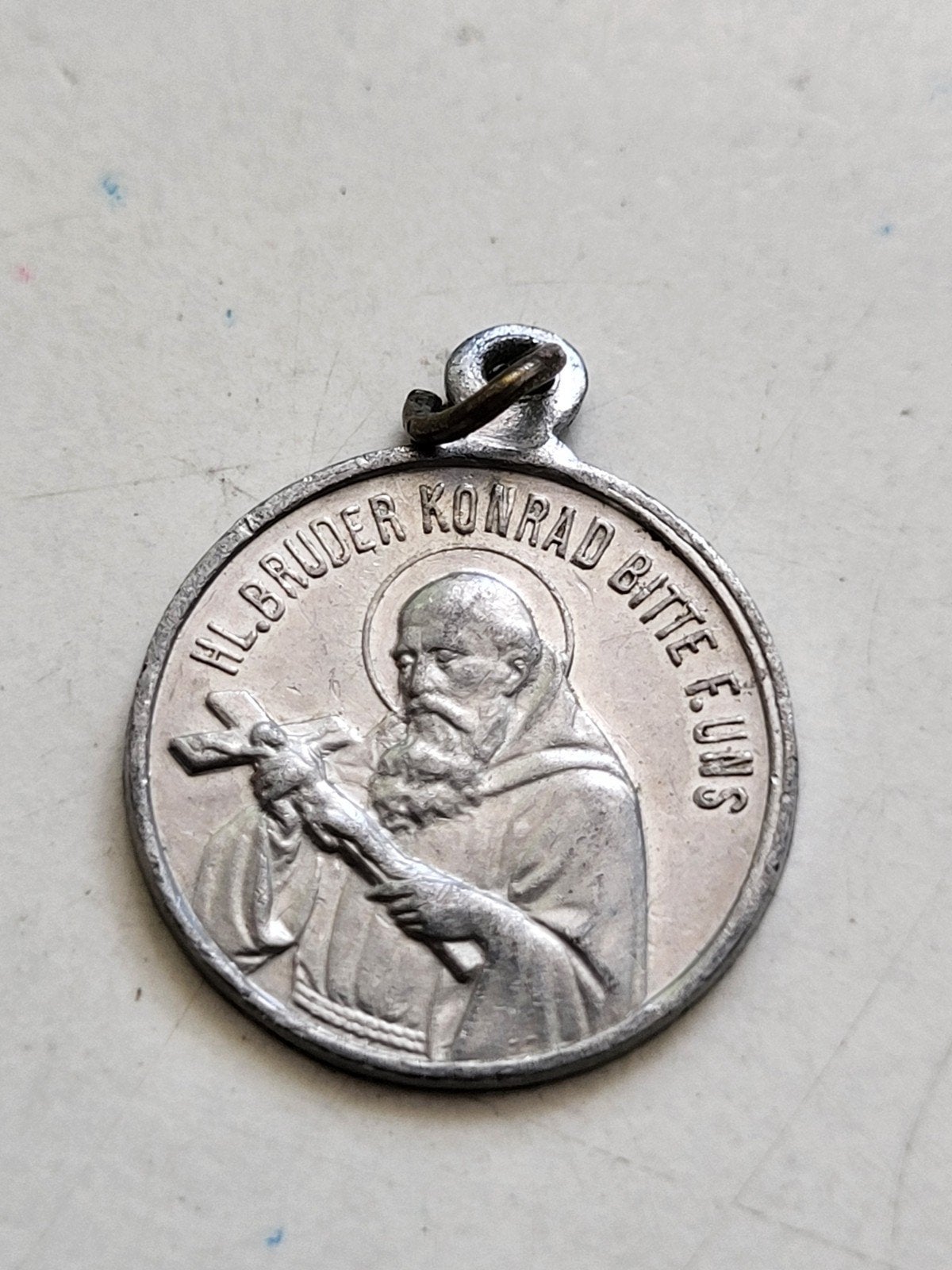 Religieuze bedeltje Maria met Kind en Heilige Konrad Duits, Ophalen of Verzenden