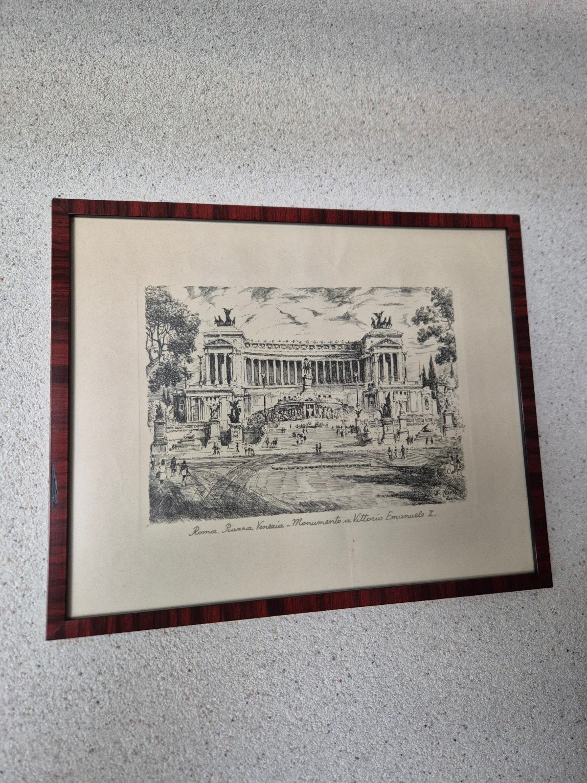 Ets van Monumento a Vittorio Emanuele II, Rome, Antiek en Kunst, Ingelijst, Ets, Architectuur, Ophalen of Verzenden